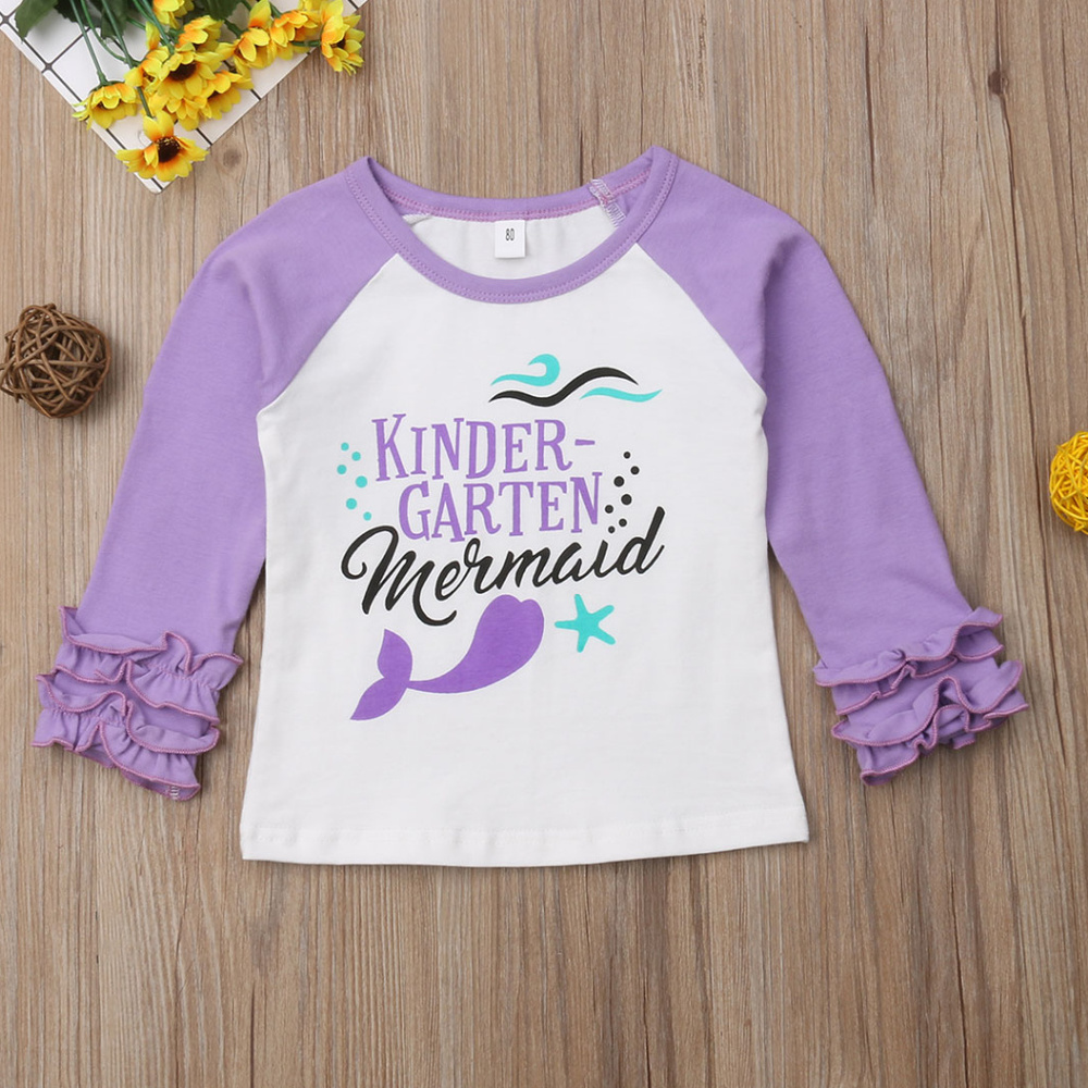 Kindergarten Mermaid Purple Ruffle Sleeve Shirt